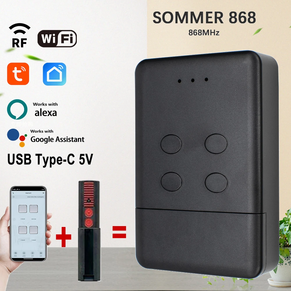 SOMMER 868 Tuya WIFI Smart Garage Door Gate Opener RF Bridge Smartlife App Remote Control & 868MHz Handheld Transmitter