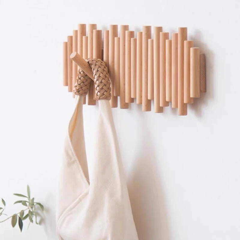 

Wooden Perforated Clothes Hanger Simple Nordic Style Foldable Clothes Hook Hat Rack Home Storage Supplies Wall Hanging