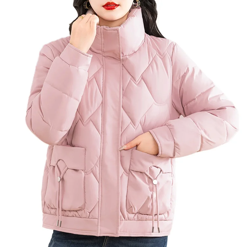 2025 Fashion Autumn Winter Parkas Women's Short Coats Cotton-padded Jacket Thicken Loose Stand-up Collar Overcoat Warm Jackets
