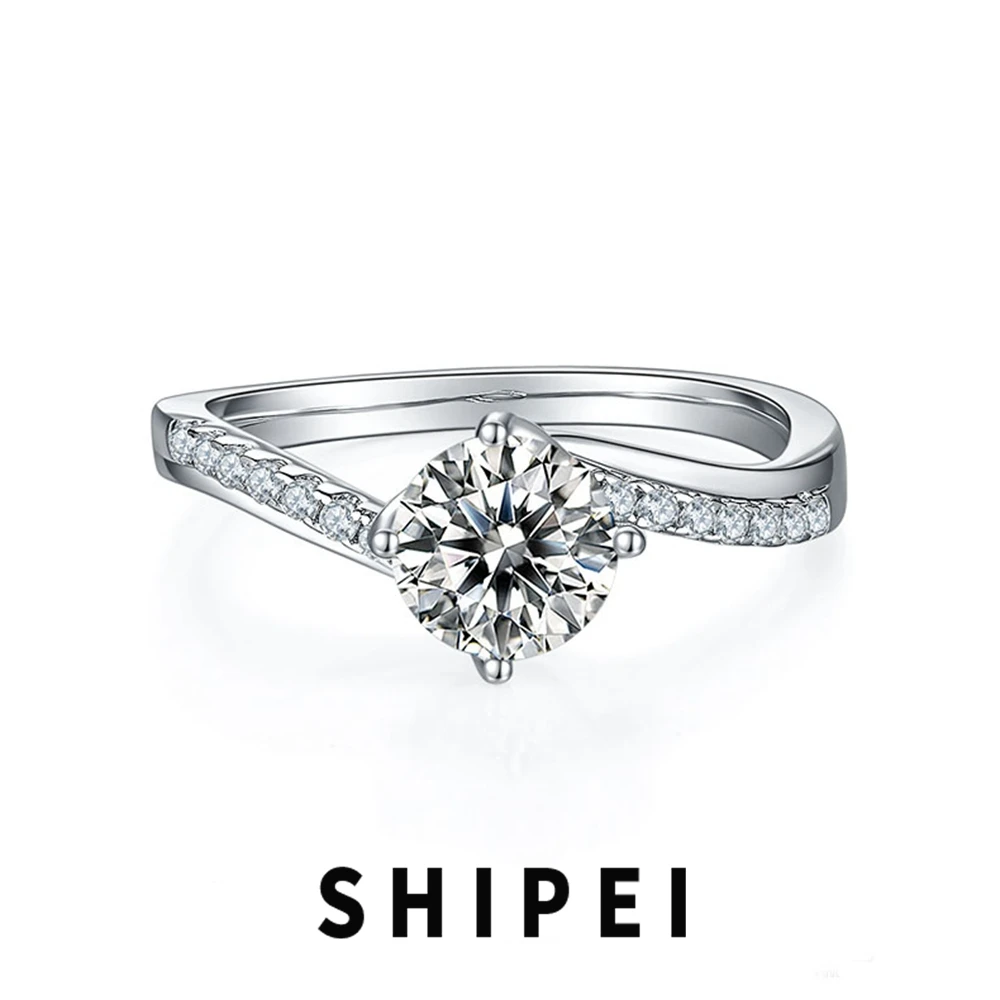 

SHIPEI 6.5MM D Moissanite Diamond Gemstone Sparkling Ring Fine Jewelry Wedding Engagement 100% 925 Sterling Silver Wholesale