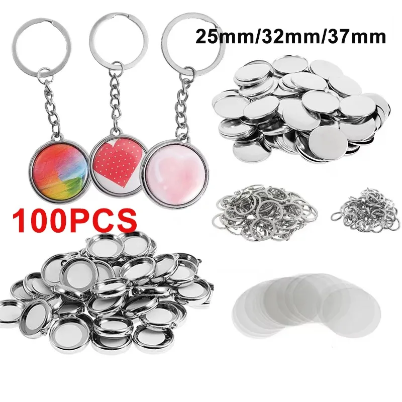 

100 Sets of Metal Button Maker Supplies for Metallic Double-Sided Keychain Parts for Hand Press Round Badge Craft