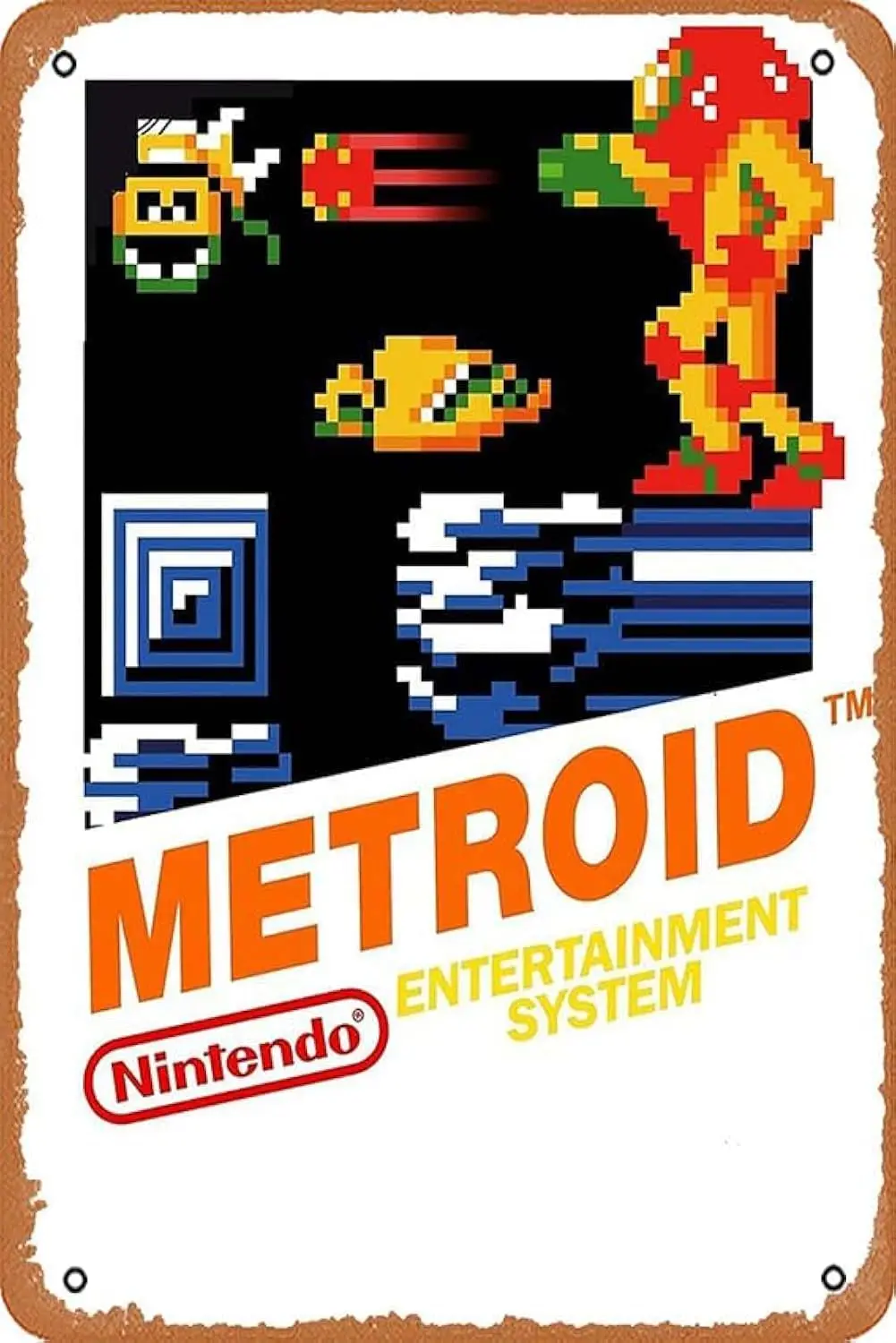 muecddoa Wall Decor Sign - Metroid NES Cover Poster - 8X12 Inch Vintage Look Metal Sign,Bar, Man CAVE Art Decoration.