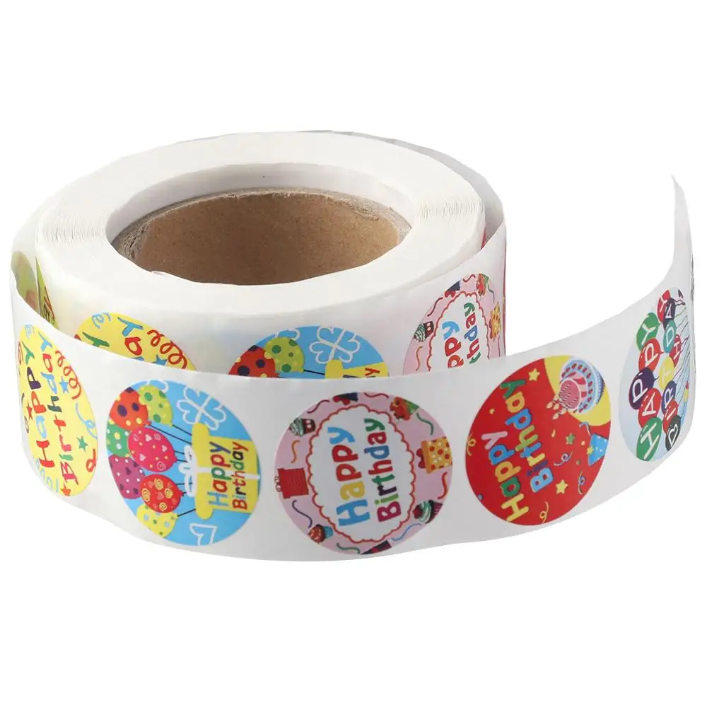 Sealing 500 PCS Happy Birthday Stickers Pattern Round Self-Adhesive 1in Sticker Roll Birthday