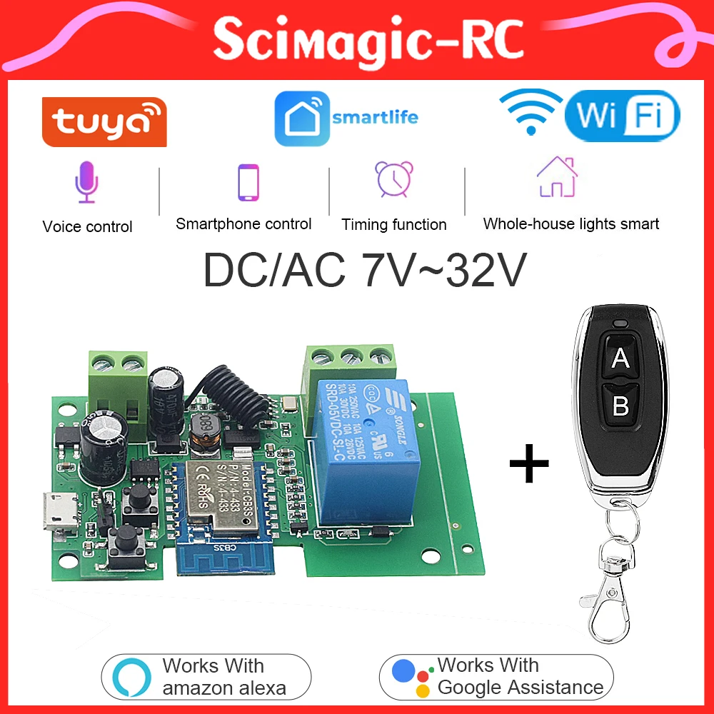 Tuya Smart Wifi Switch Relay USB 5V 7-32V 220V Module with RF 433 Function Wireless Remote Control Timer Inching Self-Locking