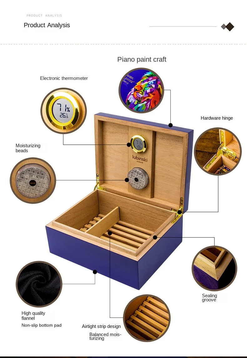 Cedar Wood Cigar Humidor With Hygrometer Moisturizing Beads Portable Cigar Humidor Box Storage 50pcs Piano Paint Cigar Humidor