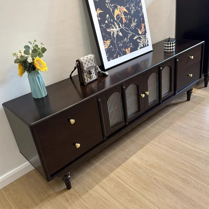 

Light French pure solid wood coffee table TV cabinet combination American living room floor cabinet locker small apartment