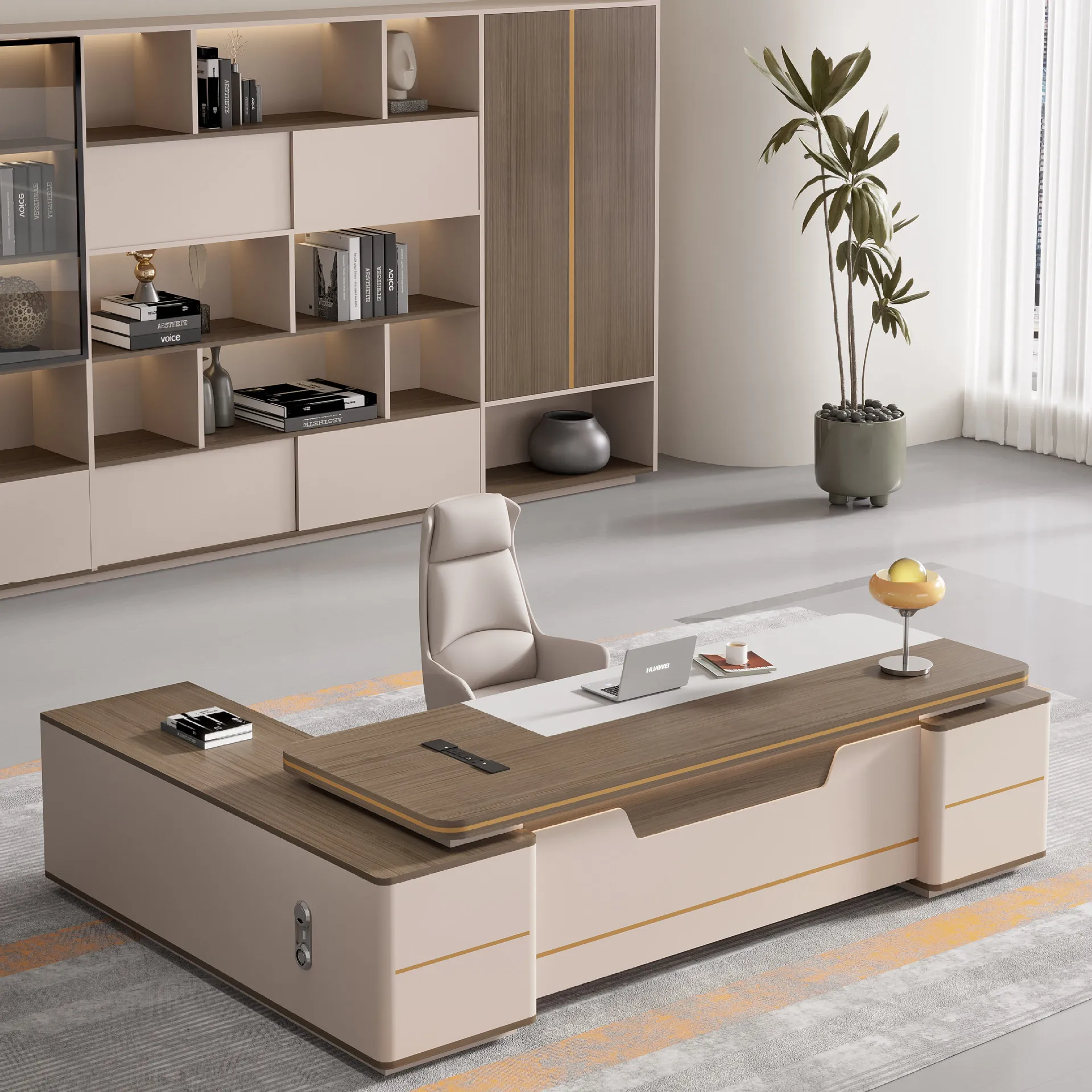 HYS Light Luxury Boss Desk Office Desk and Chair Combination Simple Modern President Desk Leader Office Furniture Manager