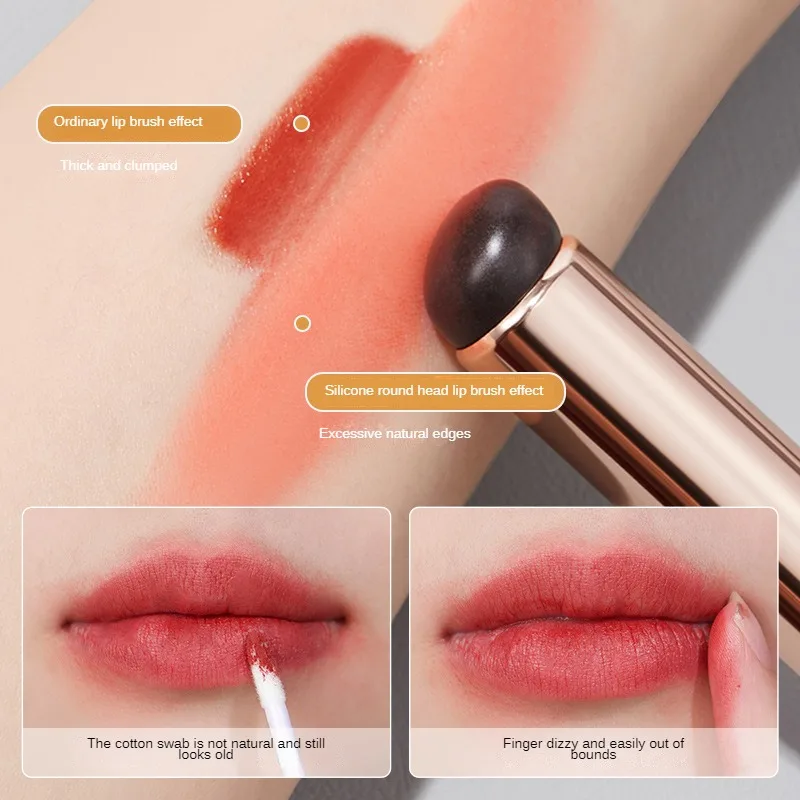 Pincel de silicona para labios, corrector en ángulo, herramienta de maquillaje, portátil, cabeza redonda como las puntas de los dedos, pincel de lápiz labial suave