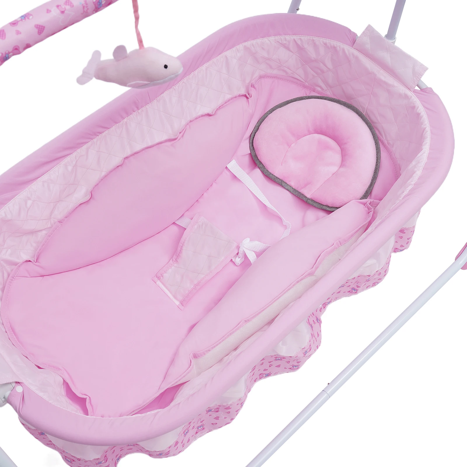 Roze Elektrische Babybedje Wieg Auto-Swing Baby Pasgeboren Bed Multifunctionele Auto Swing Rocker Timer Functie met Klamboe