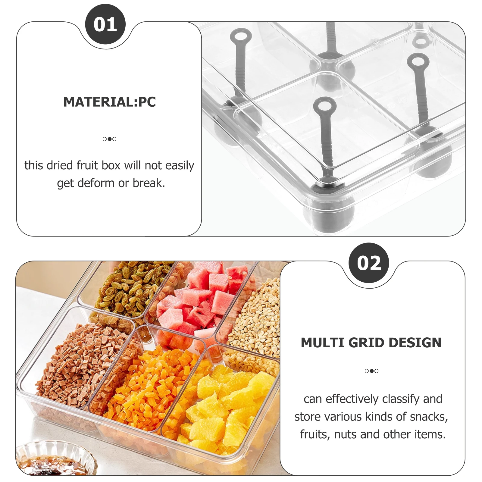 

1Set Compartment Snack Container Lightweight Serving Box for Buffet Bar Party Candy Dried Fruit Nuts Organizer
