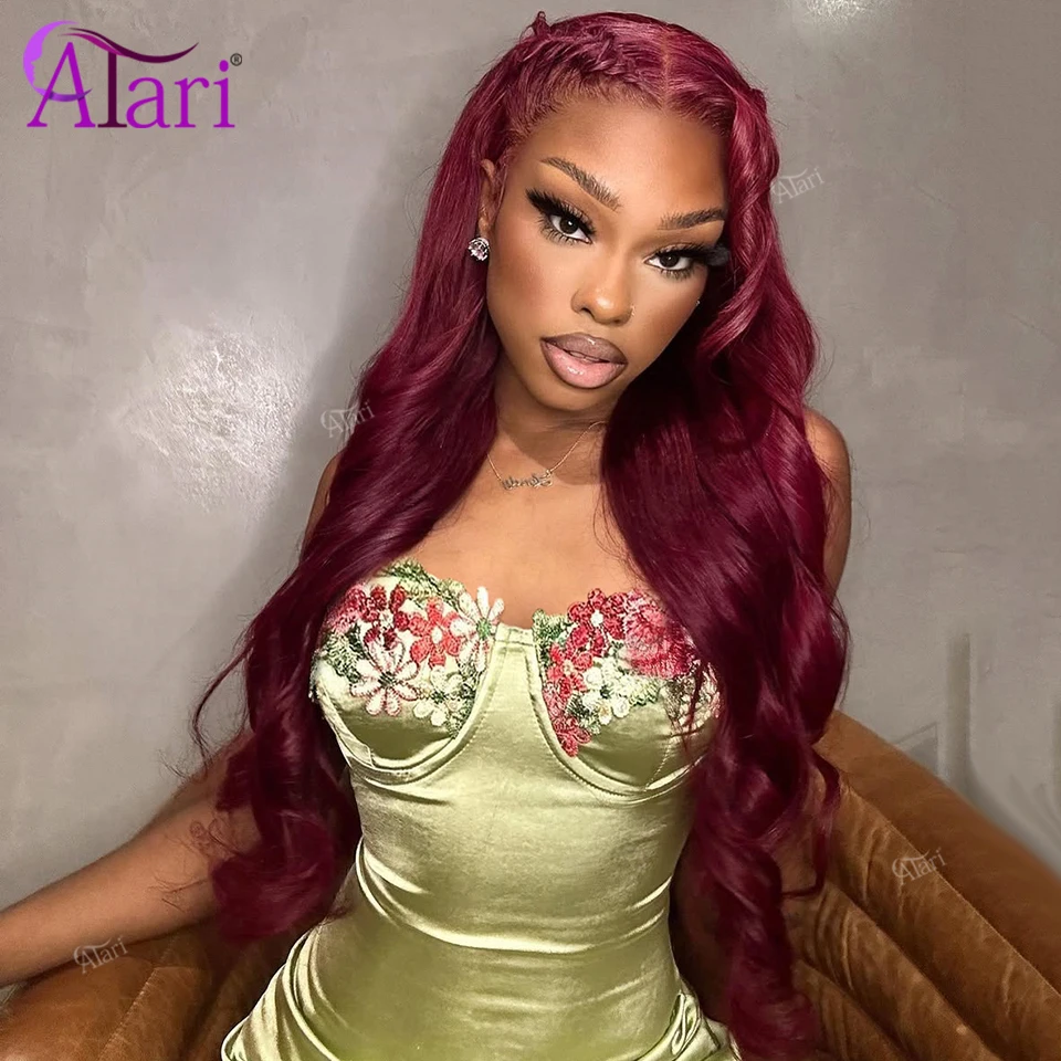 

99 Berry Colored Body Wave Human Hair Wigs Transparent 13x4 Lace Frontal Pre Plucked Hair Wig Brazilian Burgundy Remy Hair Wig
