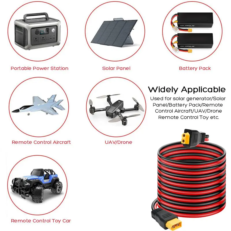 Ulepszony kabel 6m/20FT 12AWG XT60 męski na żeński do generatorów ALLPOWERS Ecoflow Delta River Anker SOLIX Bluetti AC DJI Solar. — zdjęcie produktu 5