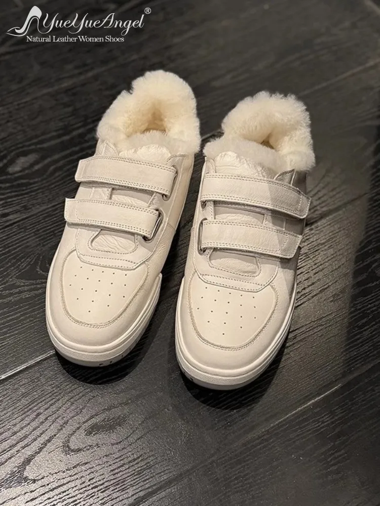 

Женские зимние теплые туфли-лодочки на плоской платформе с шерстяной подкладкой, повседневная обувь из натуральной кожи с крючками и петлями, модная женская прогулочная обувь