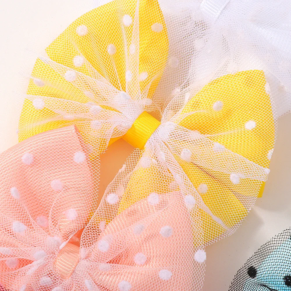 2 قطعة/المجموعة الشيفون الشريط القوس شريط مطاطي هيرباند مع مطاطا النايلون عقال موضة دوت بنات الأميرة إكسسوارات الشعر هدايا #3