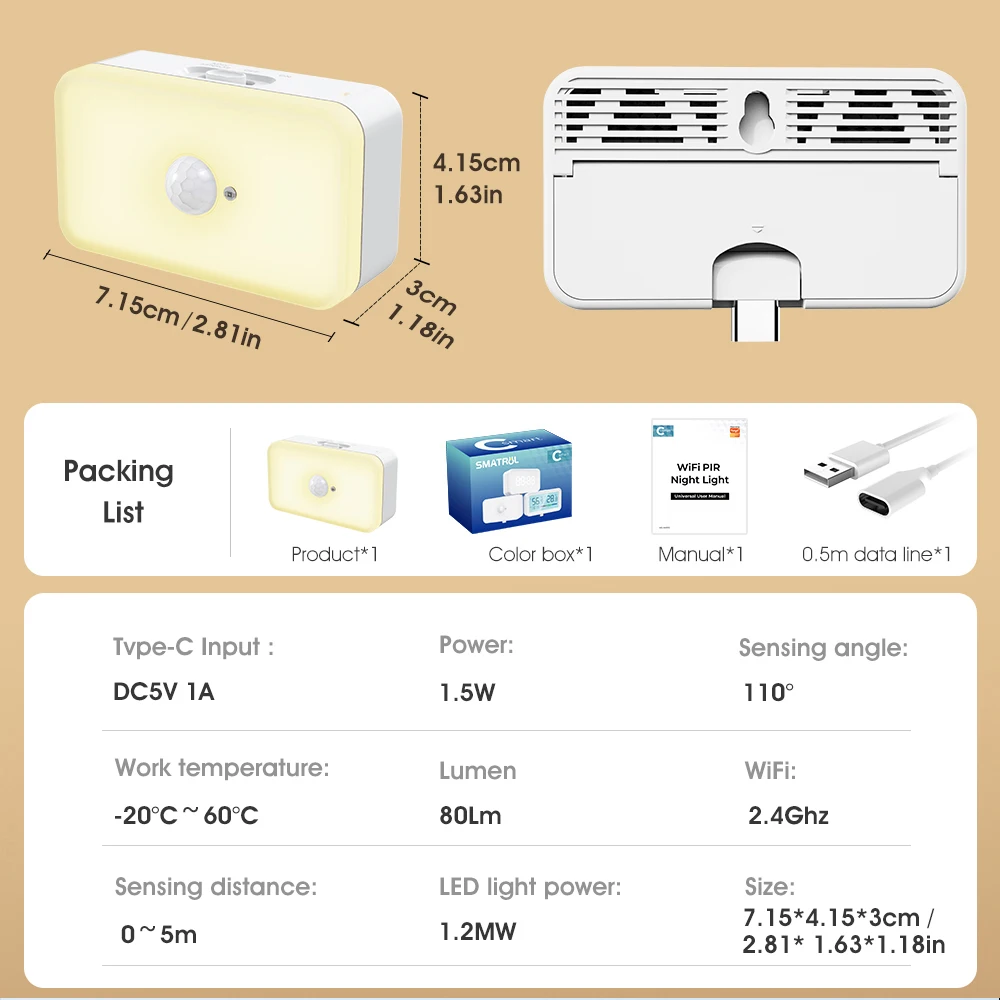 Tuya WIFI PIR Motion Sensor Human Body Sensing Smart LED Night Light Detection App Voice Smart Life Works With Alexa GoogleHome