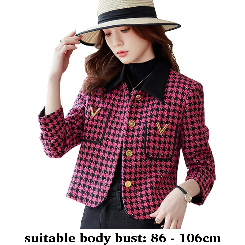 

High quality woolen plaid short blazer for women jacket single breasted autumn winter 2025 elegant office clothes white purple
