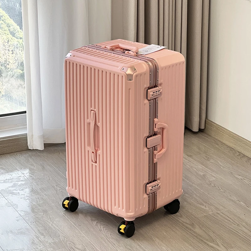 Large Capacity 36-Inch Luggage with Cup Holder Men's Thickened Trolley Suitcase Women's 28-Inch Aluminum Frame Travel Suitcase