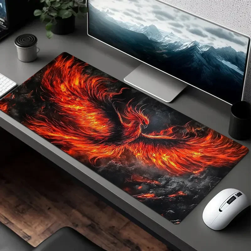 Large Mouse Pad Wide Gaming Desk Mat Flame Phoenix Design Anti Slip PC Office Gamer Keyboard Mat Decor Mat