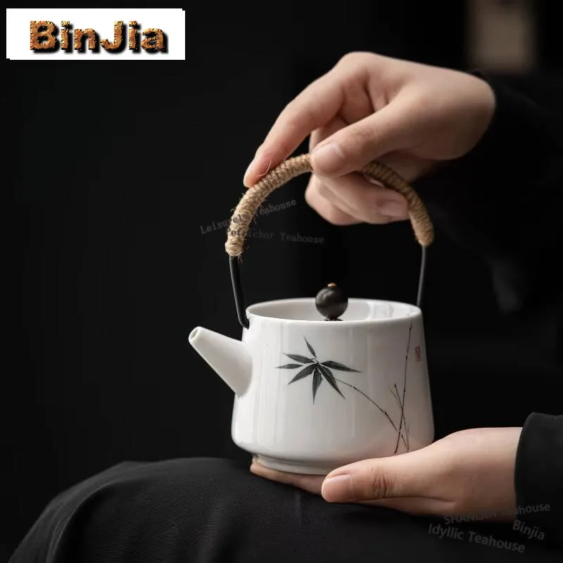 

240ml Pure Hand-painted Bamboo Japanese Lifting Beam Teapot Pot Household Tea Soaking Kettle with Infuser Teaware Ornaments Gift