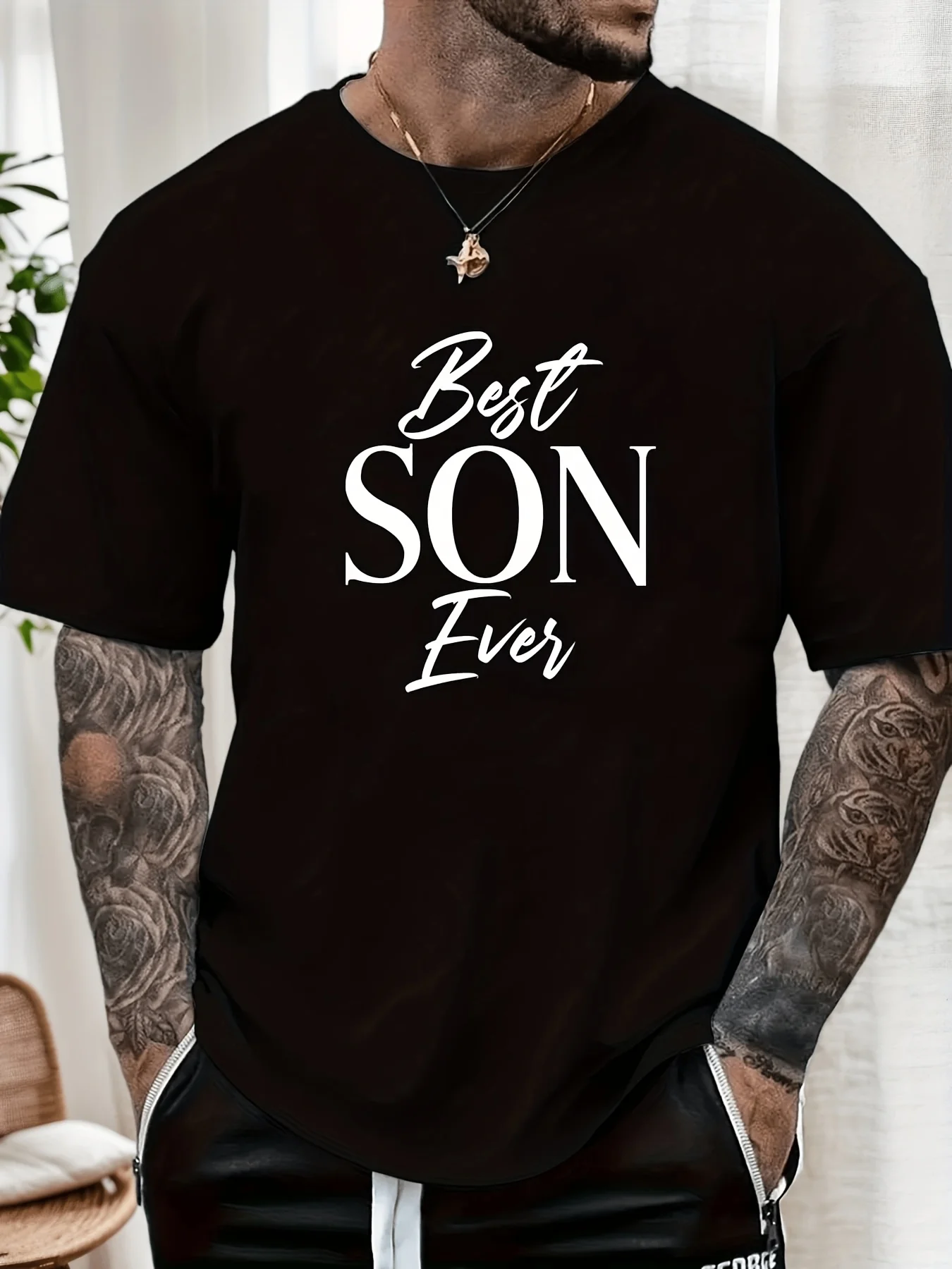Men'S Best Son Ever T-Shirt Casual Short Sleeve Round Neck Summer Solid Color Tee with Best Son Ever Print Ideal Gift for Parents Hand Washable Dry Cleanable Male Casual Wear for ERetro