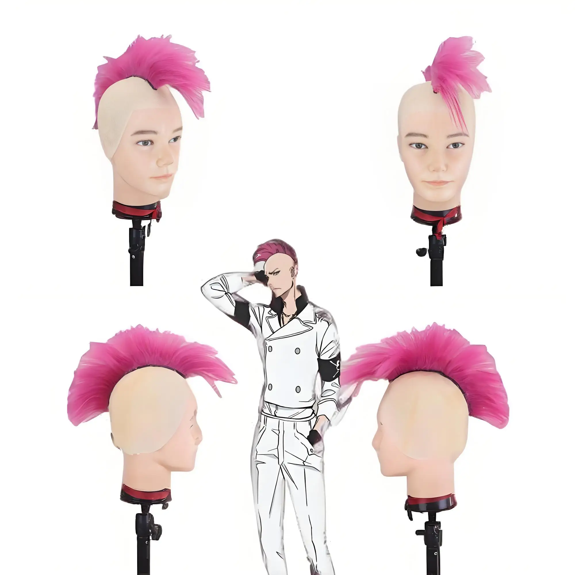 Bleach Bazz-B Cockatoo Hairstyle Cosplay Wig Bald Cap Synthetic Scalp Headpiece