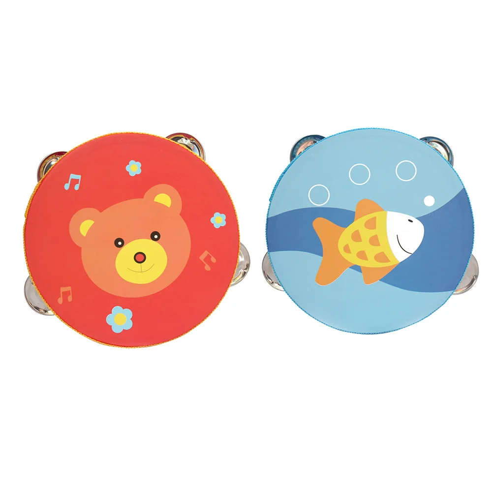 10Cm Kids Hand Drum Tambourine Cartoon Colorful Design Safe Food Grade Material Educational For Creative Expression Preschool