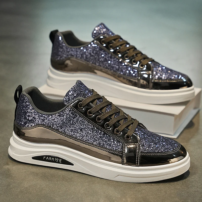 

Luxury Sneakers Men Glitter Men Fashion Non-slip Casual Shoes High Quality Skateborad Vulcanize Shoes for Men Mirrored Trendy
