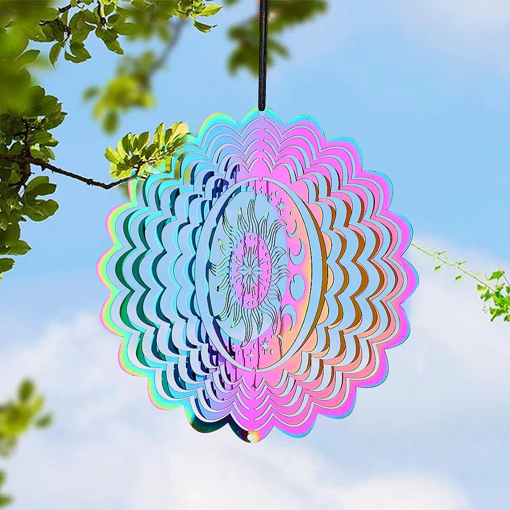 3D Mandala Wind Spinner Gradient Color Sun Star Moon Whirligig Wind Turn Chimes Hanging Sun Catcher Garden Yard Decor Bird Scare