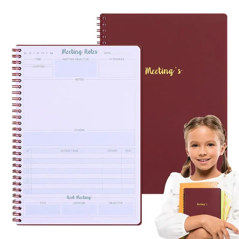 Cuaderno de reuniones con espiral, planificador de reuniones, cuaderno de minutos de reuniones, cuaderno de trabajo de negocios, 60 páginas, tamaño B5 grueso