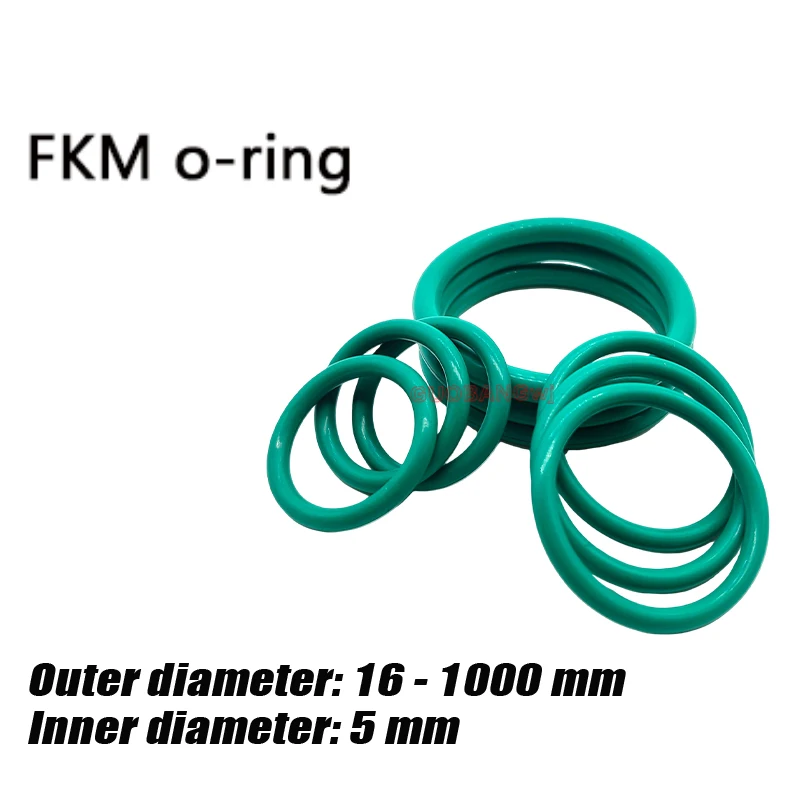 Green FKM O Ring CS High Temperature Resistance 5mm OD16-1000mm Fluorine Rubber Sealing Gasket Insulation Oil for Industrial Use