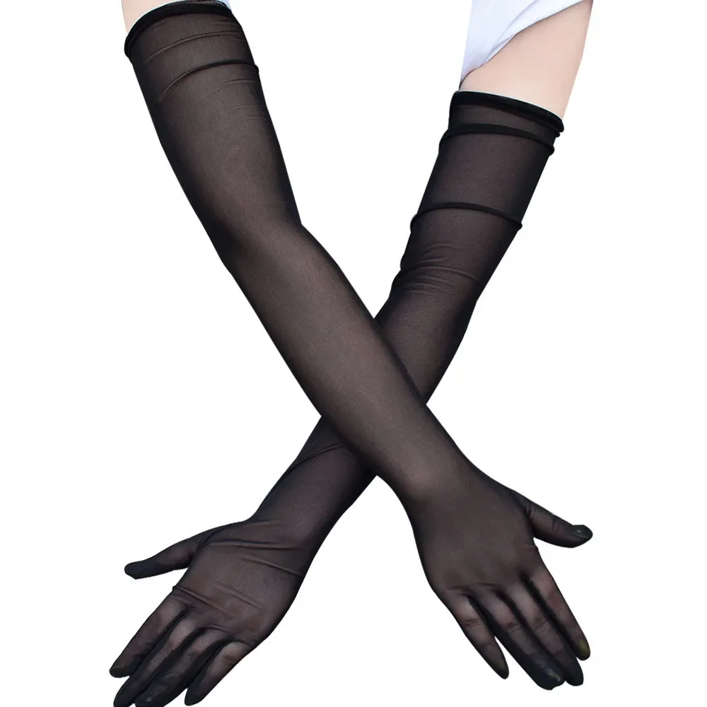 

1pair Women Sexy Mesh Transparent Elasticity Stockings Gloves Long Thin Breathable Bar Performance Cosplay Black Pole Dancing