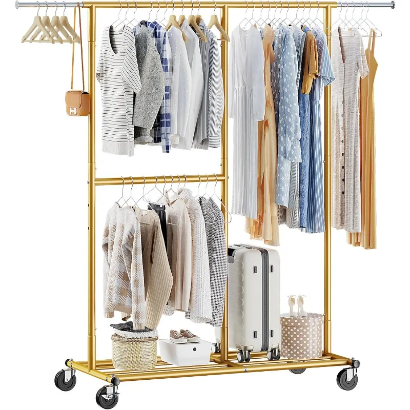 Clothes Rack Heavy Duty 405LBS Clothing Racks for Hanging Clothes 200+ Rolling Clothes Rack