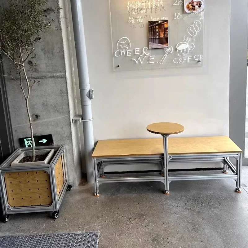 Industrial style aluminum profile table and chair integrated combination coffee shop card seat marine plate bench