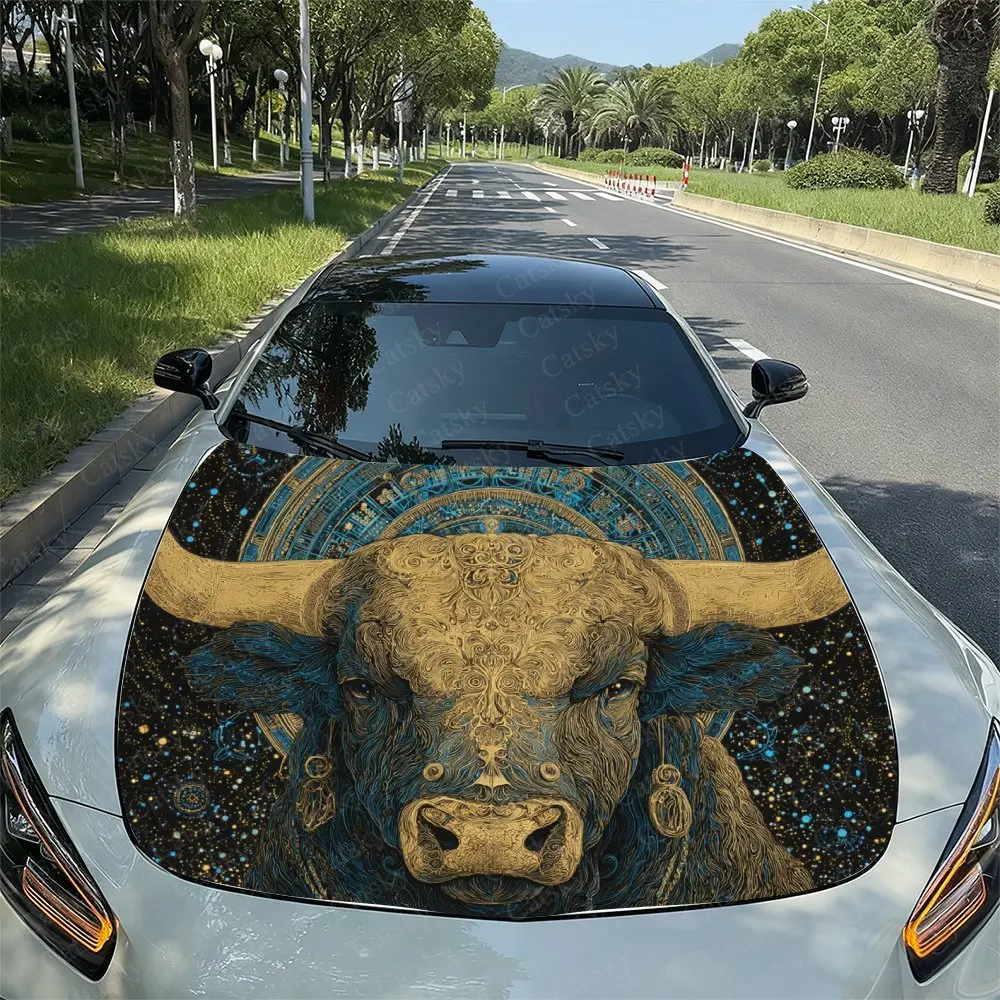 ملصقات فيلم غطاء محرك السيارة بنمط الثور، ملصقات تصميم جرافيك أنيق، ملصقات زخرفية مقاومة للماء ومقاومة للاهتراء من مادة PVC، Sho