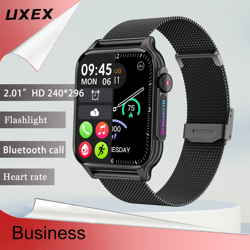 Flashlight Smartwatch Mens And Ladies 2.01” HD 240*296 Color LED Light BT Call Heart Rate Step Count Custom Photo Sports Watches