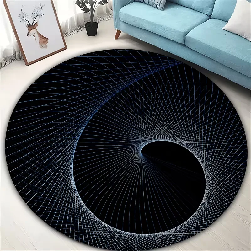 Modern Minimalist Golden Black Swirl Round Rug Brush Stroke Circular Optical Illusion Soft Carpet for Bedroom Entrance Decor