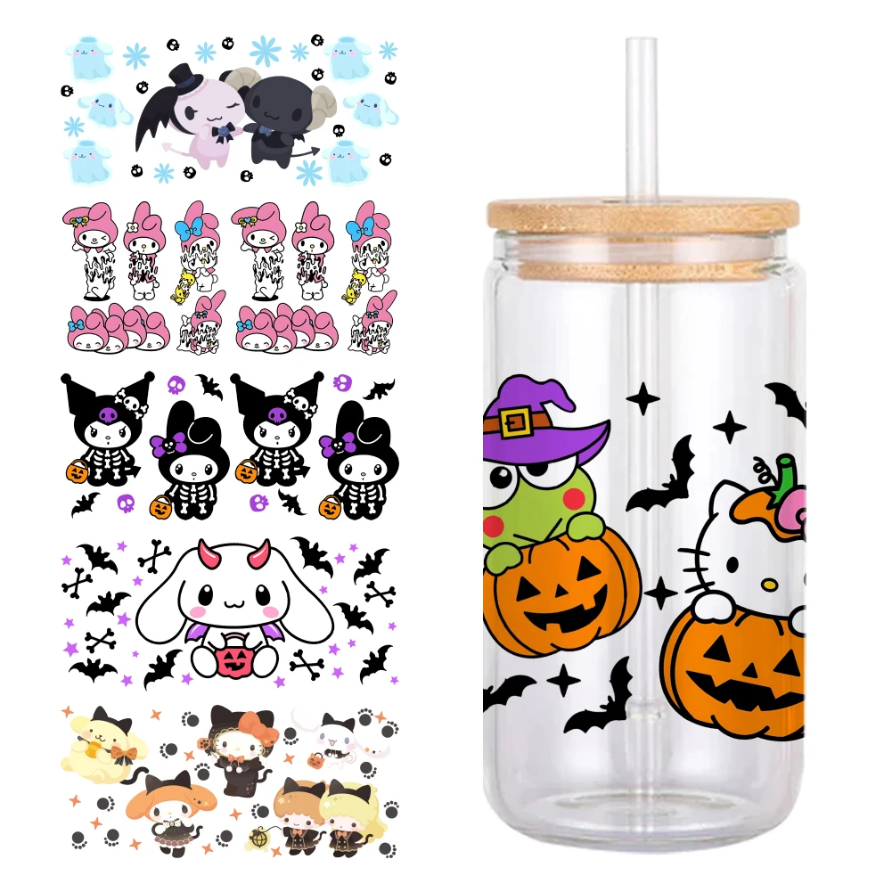 Sanrio Halloween Bat Ghost Pumpkin 11*24cm UV DTF Wrap Sticker DIY For 16oz Glass Cup Waterproof Decals Coffee Cup Sticker