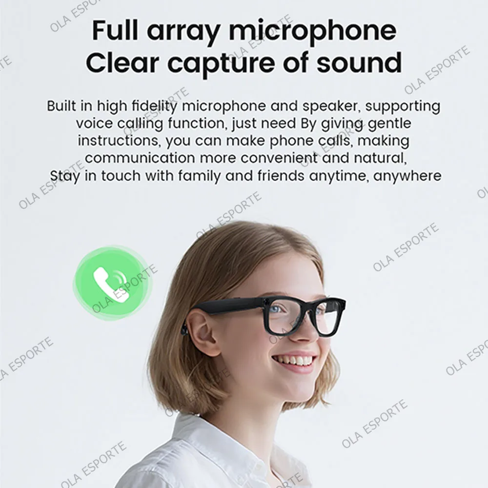 Óculos inteligentes 4k ai, câmera multifuncional, bluetooth, chamada, assistente de voz, reprodutor de música, óculos de sol polarizados uv