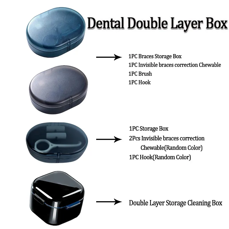 Dental Double Layer Box Denture Cleaning Box Retainer Storage Case Magnetic Braces Storage Box Set Portable
