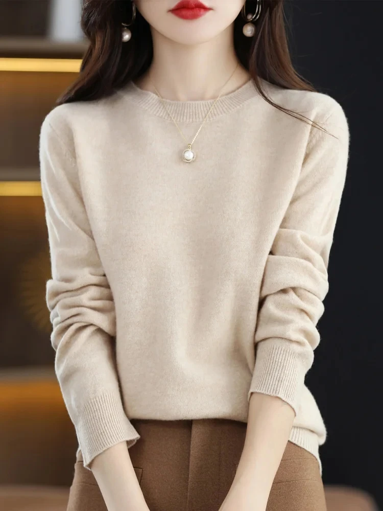 ANGEL 100% Merino Wool Women's Sweater O-Neck Long Sleeve Pullovers Spring Autumn Basic Jumper Female  Knitwear Clothing Tops