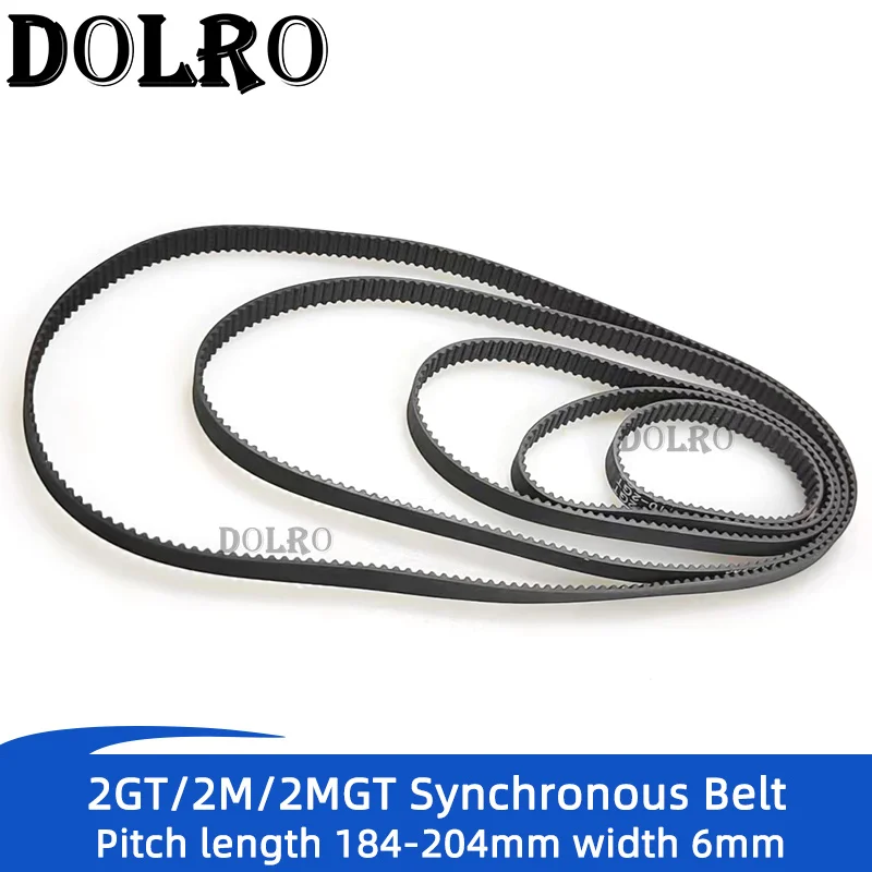 

2MGT 2M 2GT Synchronous Timing belt Pitch length 184/186/188/190/192/194/196/198/200/202/204mm width 6mm Rubber Closed Belts