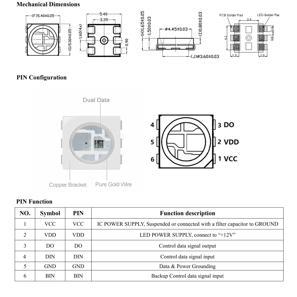 DC12V WS2815 LED Chip 5050 RGB Intelligent Control Signal Break-point Continuous Transmission Full Color Addressable 10-1000PCS