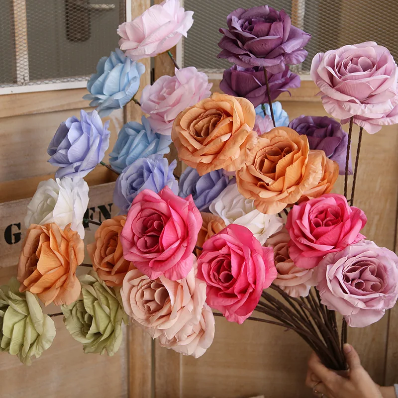 Artificial Simulated Rose Flower Arrangement, Wedding Party, Home, Hotel, Living Room, Dining Table, DIY Decoration, 3-Head