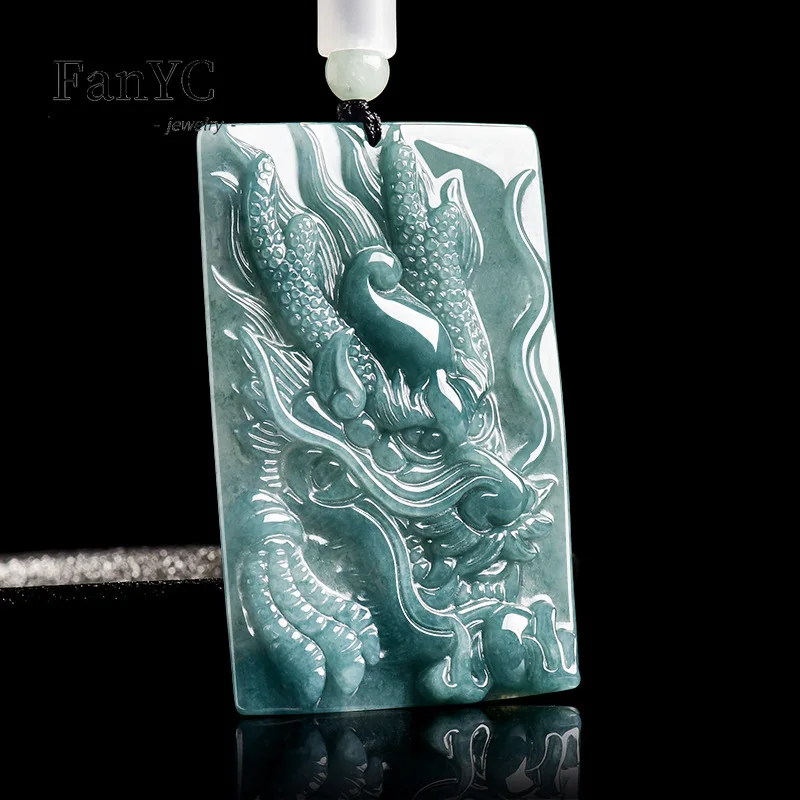 

Natural Jadeite Majestic Blue-water Dragon Pendant Motif Set in Ice-type Jadeite Necklace Men and Women Festive Gift