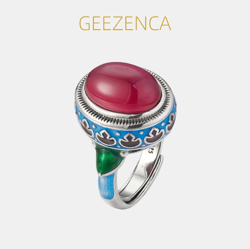 

GEEZENCA 925, серебро, красный корунд, эмаль, овальная форма, комплекты ювелирных изделий, кольцо, кулон для женщин, восточный винтажный роскошный подарок, новинка 2024 года