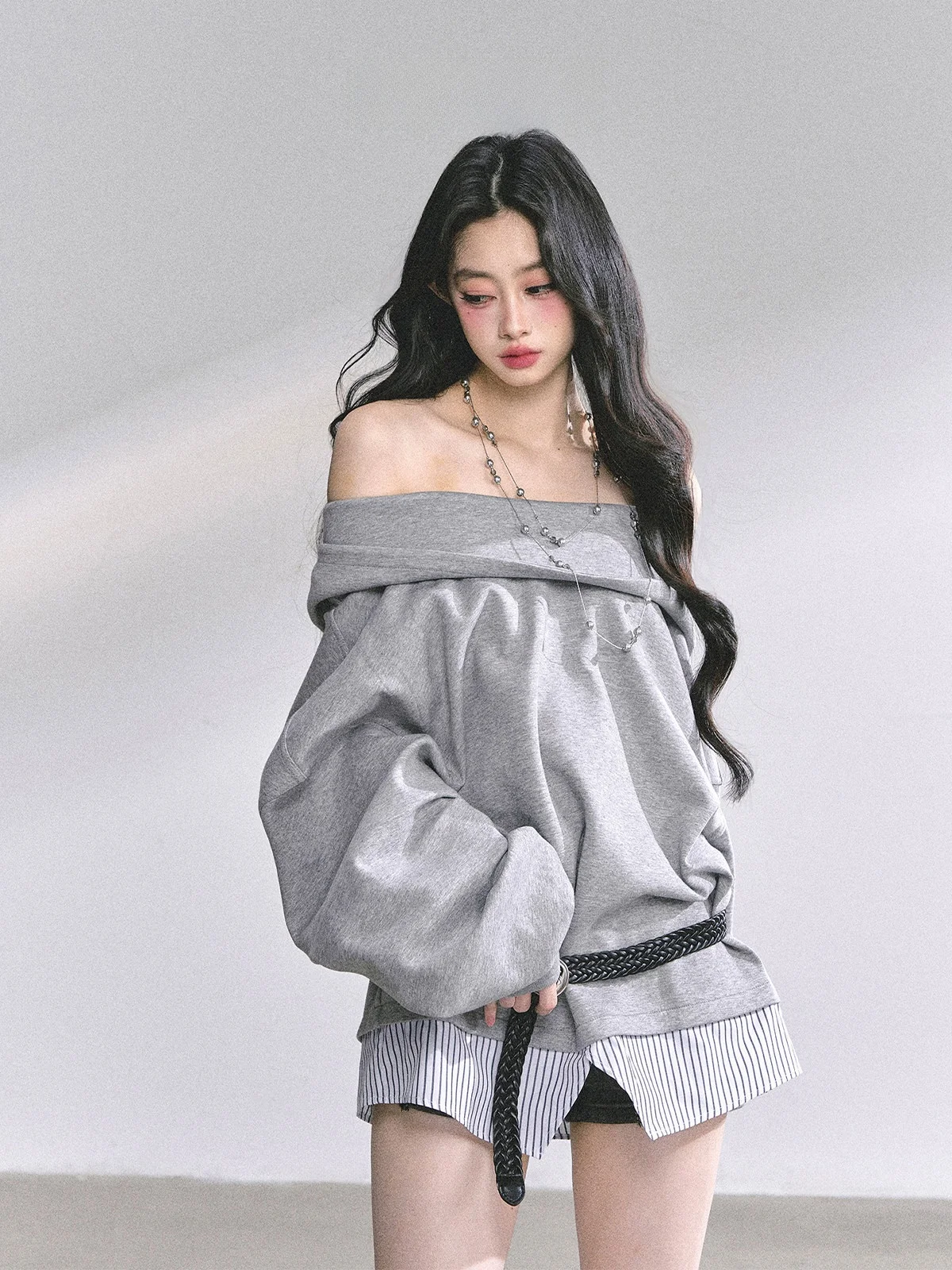 

AOMALM Oversized Hoodie Sweatirt Women's Sle American Girl's Fake Two-Piece Autumn Top Cotton Polyester Spandex Blend