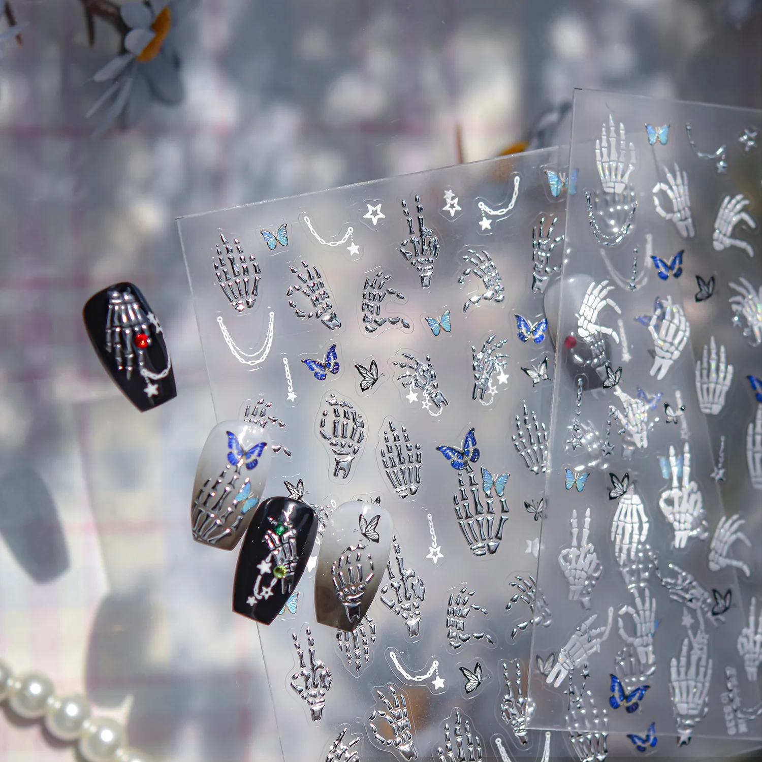 Y2K Cool Girl Metalen Hand Bone Vlinder Nail Art Stickers Hoge Kwaliteit DIY Manicure Decal Decoratie T-5339