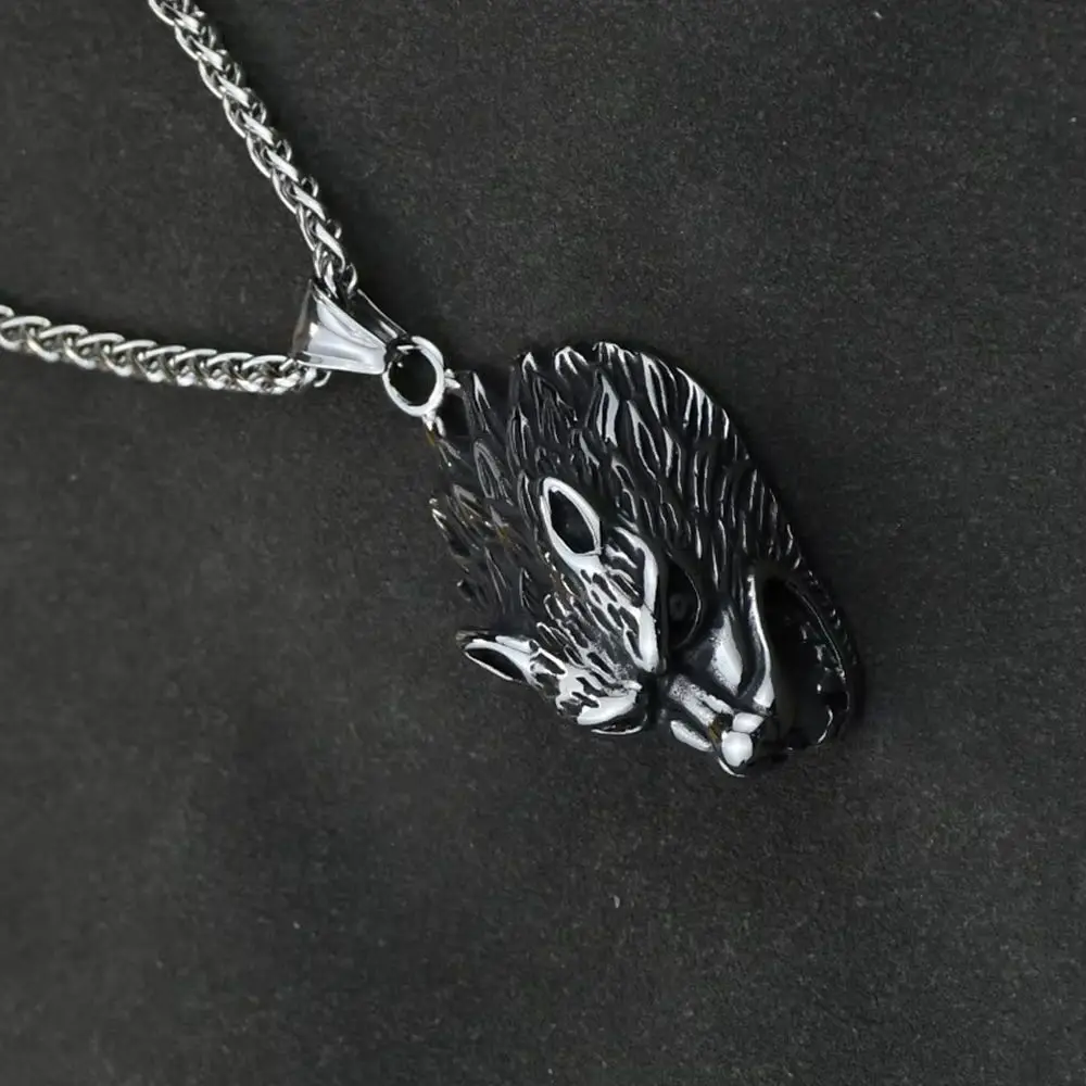 stainless steel Wolf head norse viking wolf pendant necklace wild animal necklace