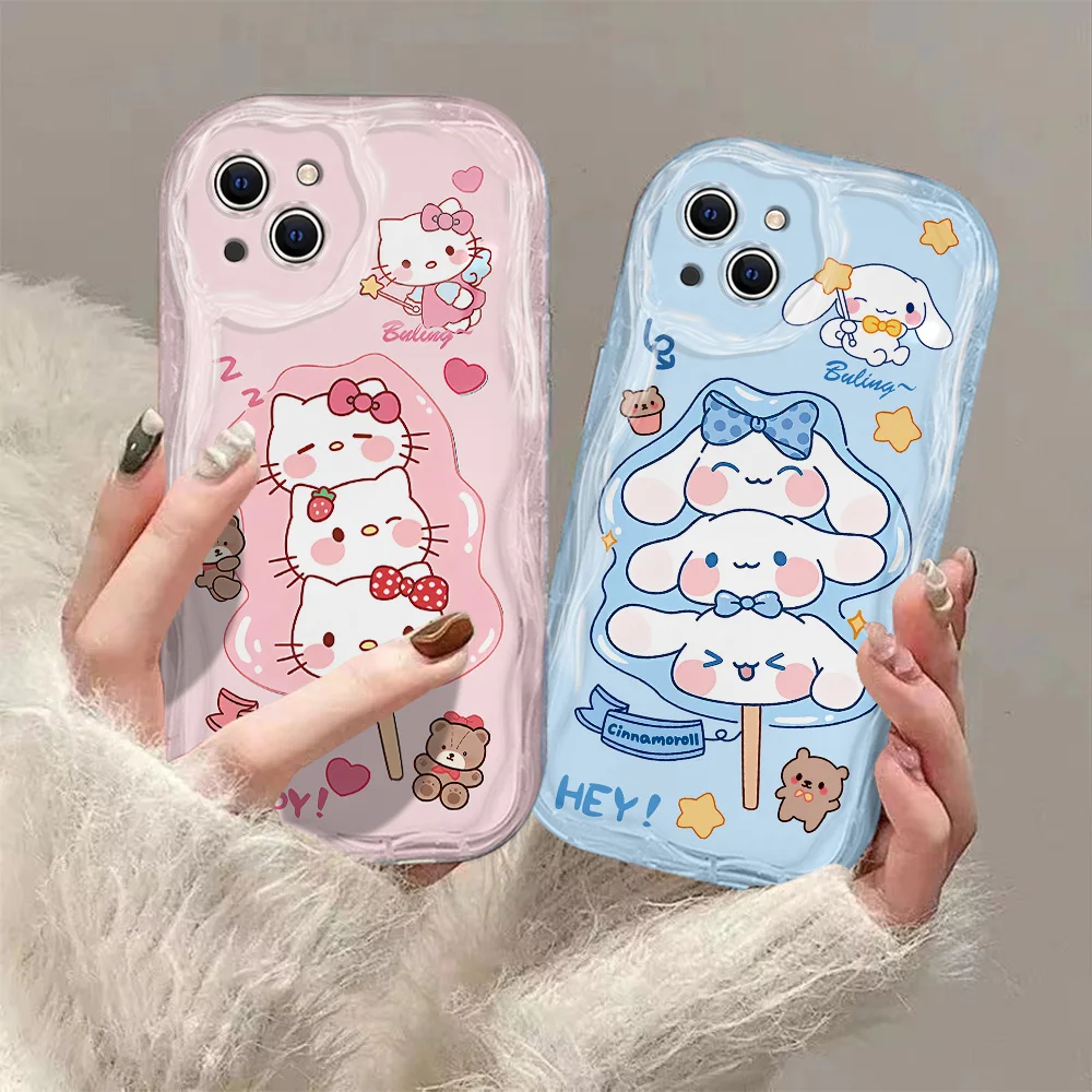 Cute Lollipop Hello Kitty Cinnamon Dog 3D Wave Case For iPhone 15 14 13 12 11 Pro Max Mini X XR XSMAX 8 7 6S Plus Silicone Cover