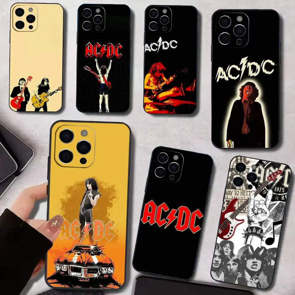 حافظة هاتف A- AcDc Rock لهاتف iPhone17,16,15,14,13,12,11 Plus، Pro Max غطاء أسود ناعم #1